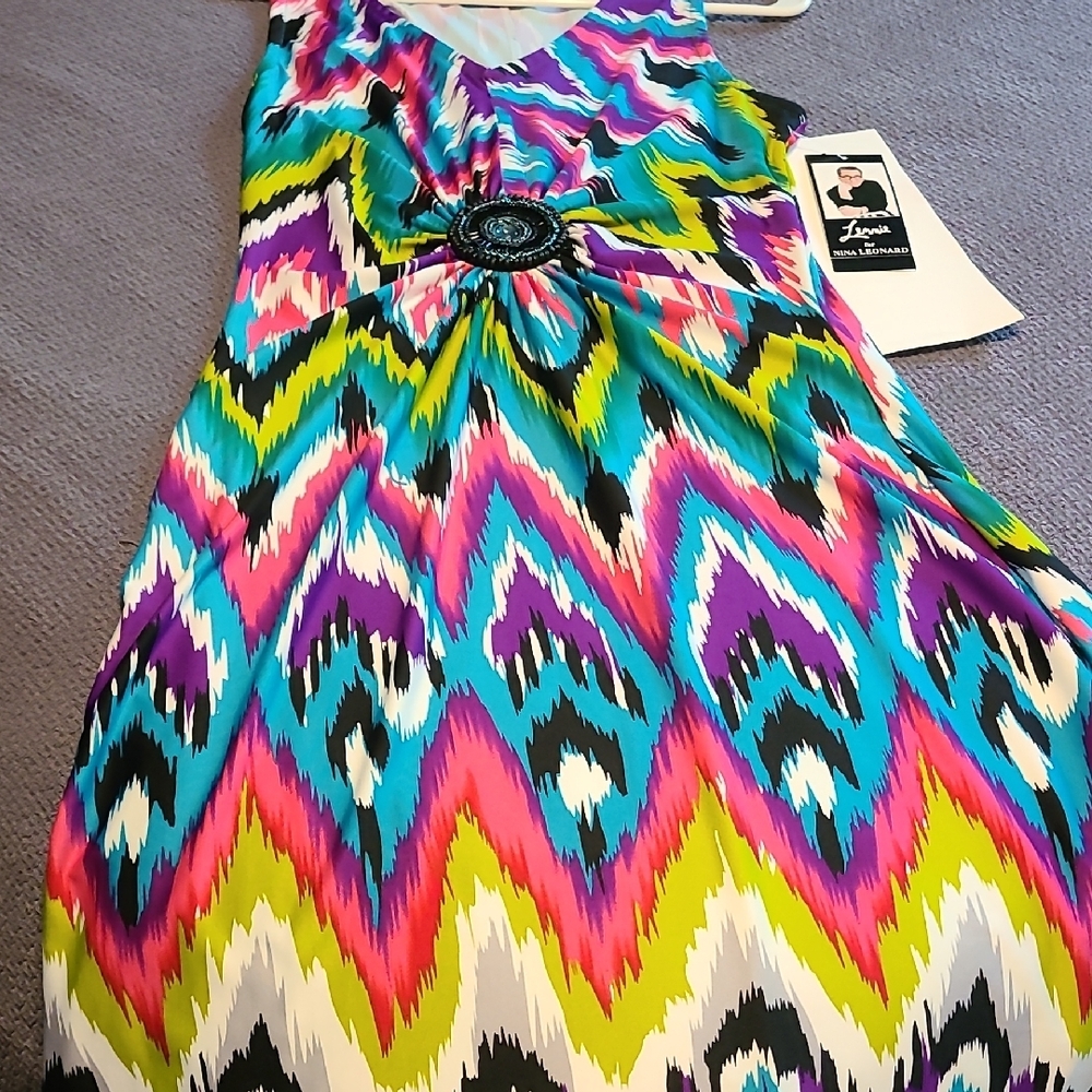 Nina Leonard Pink and Blue Tie Front Sundress